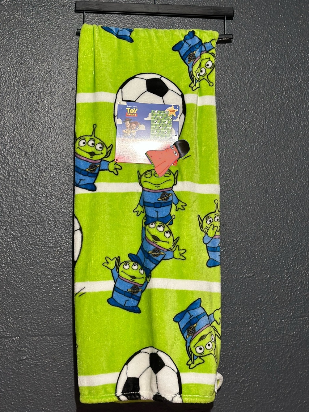 Disney Toy Story Green Alien Soccer Throw Blanket - Lime Green Blue White Black